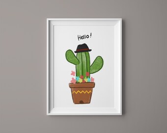 Printable A4 digital download, printable, Cactus, greeting, art, Wall Decor, Cute, Plants, illustration