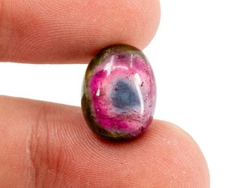 8.98 Carat Natural Bicolor Watermelon Tourmaline Oval Cabochon From Brazil - Stunning Green Pink  Blue Gemstone