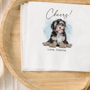Personalized Pet Wedding Napkins, Dog Cocktail Napkins, Custom Pet Portrait Wedding Napkins,  Pet Lover Wedding Decor, Engagement Party