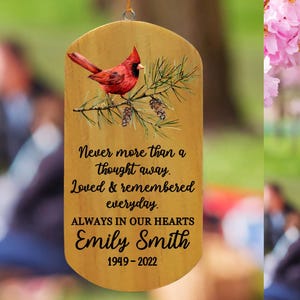 Memorial Wind Chimes, Cardinal Memorial Wind Chimes, Bereavement Gift, In Loving Memory, Sympathy Gift, Custom Wind Chime, Loss of Loved One