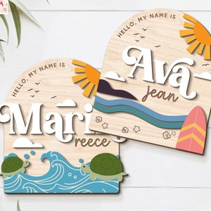 Ocean Waves Baby Announcement Sign, Birth Announcement Sign, Personalized Baby Name Sign, Sea Themed Baby Shower Sign, Newborn Nursery Decor
