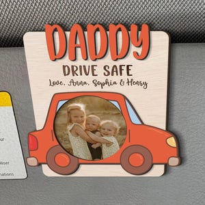 Custom Fathers Day Picture Frame, Dad Photo Car Visor Clip, Fathers Day Gifts, Drive Safe Daddy Visor Clip, Kids Photo Gift For Husband