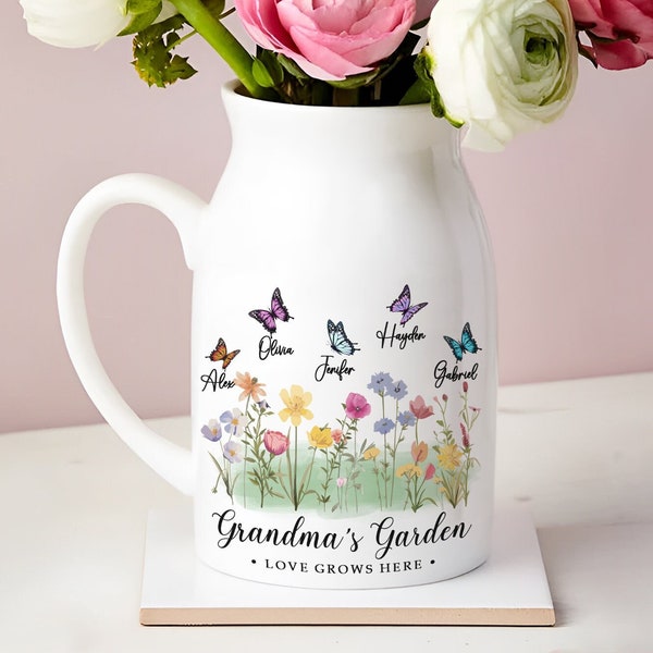 Mothers Day Gift, Grandma Gift, Grandmas Garden Flower Vase,  Grandma Flower Vase, Custom Grandkid Name Flower Vase, Personalised Vase