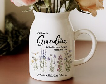 Personalized Grandmas Garden Vase, Grandma Vase, Mothers Day Vase Gifts For Grandma, Gifts For Mom, Grandma Gift, Unique Mothers Day Gift