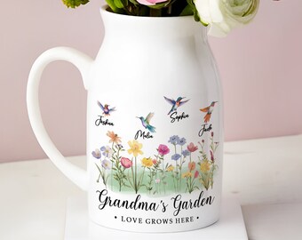 Custom Grandmas Garden Flower Vase, Grandma Flower Vase, Custom Grandkid Name Flowers Vase, Mothers Day Gift, Grandma Gift, Nana Flower Vase