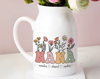 Mothers Day Gifts, Custom Grandmas Garden Vase, Gift For Nana, Personalized Flowers Vase, Personalized Grandma Gift From Grandkids