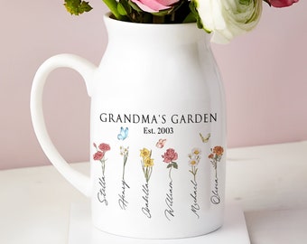 Mothers Day Flower Vase, Birth Month Flower Vase, Grandmas Garden Vase, Grandma Flower Vase, Nanas Garden Vase, Gift for Grandma, Mom Gift