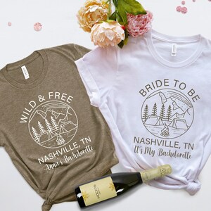 Personalized Bachelorette Party Shirt, Camping Bridal Shower Gift, Bridal Party Shirts, Mountain Bachelorette, Girl&#39;s Trip Matching Shirts