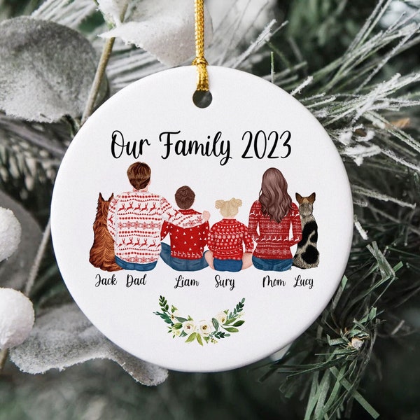 Personalized Family Ornament, Custom Christmas Ornament, Family With Kids Ornament, Family Christmas With Pets Ornament, Christmas Keepsake