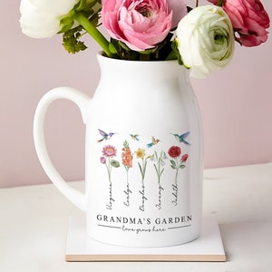 Mothers Day Gifts For Grandma,Custom Birth Flower Vase, Personalized Grandmas Garden Vase, Grandma Gifts, Gifts For Mom, Birth Month Flower