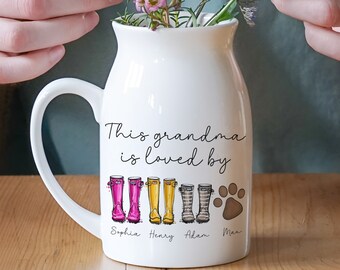 Mothers Day Gifts, Personalized Grandma Vase With Kids Name, Mothers Day Gifts For Grandma, Grandma Ceramic Vase, Grandma Gift, Mom Gift