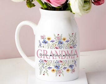 Grandma Flowers Vase, Custom Grandmas Garden Vase with Kids Names, Mothers Day Gifts, Grandma Birthday Gift, Gifts For Mom, Wildflower Gifts