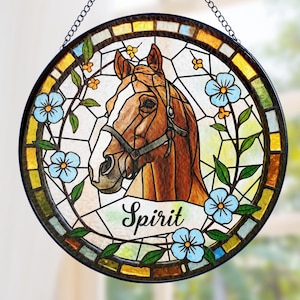 Custom Horse Portrait from Photo Suncatcher, Personalized Pet Suncatcher, Horse Memorial Stained Glass, Pet Portrait Horse Lover Gift