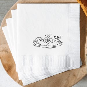 Personalized Swan Wedding Napkins, Swan Heart Cocktail Napkins, Custom Monogram Napkins, Engagement Party Gift Decor, Bridal Shower Gifts