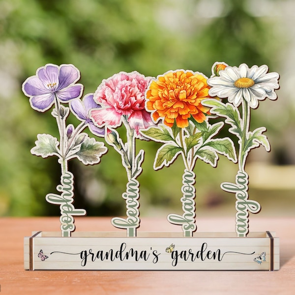 Wood Birth Flower Garden, Custom Grandma Gifts, Grandmas Garden Flower, Gifts for Mom, Wood Flower Decoration, Mothers Day Gift For Grandma