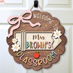 Custom Teacher Door Sign, Classroom Decor, Back To School Gift, Custom Teacher Name Door Hanger, Teacher Gift, Welcome Classroom Sign image 1