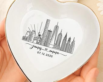 Personalized Skyline Jewelry Dish, Engagement Ring Holder, Las Vegas Wedding Ring Dish, City Trinket Dish, New York City Skyline Ring Dish