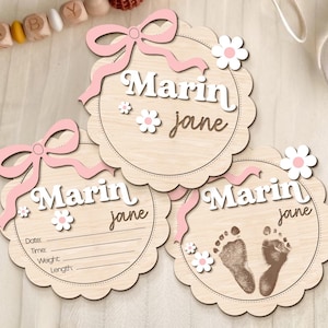 Birth Announcement Sign, Name Announcement Sign, Pink Coquette Baby Name Sign, Welcome Baby Sign, Baby Arrival Sign, Baby Gift, Newborn Gift
