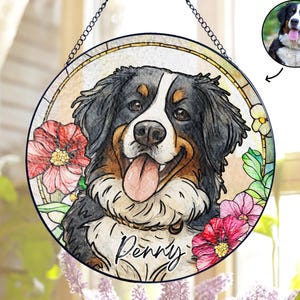 Custom Pet Memorial Stained Glass Suncatcher, Personalized Pet Portrait Suncatcher, Dog Memorial Gift, Pet Memorial Keepsake, Pet Loss Gift
