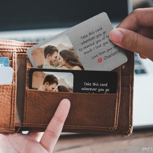 Tarjeta de inserción de billetera de metal personalizada, regalos de San Valentín para él, tarjeta de billetera de metal con foto, regalo de aniversario para esposo, inserción de billetera personalizada