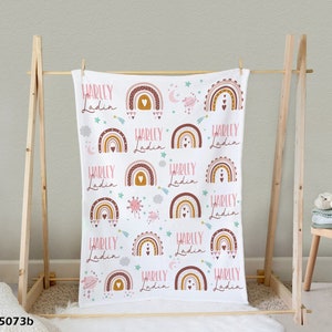 Personalized Baby Blanket, Rainbow Baby Girl Blanket, Custom Baby Blanket With Name, Boho Rainbow Name Blanket, Baby Shower Gifts