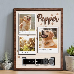 Personalized Dog Memorial Wood Frame With Collar Holder, Custom Memorial Pet Collar Sign with Photo, Dog Memorial Gifts, Dog Sympathy Gift