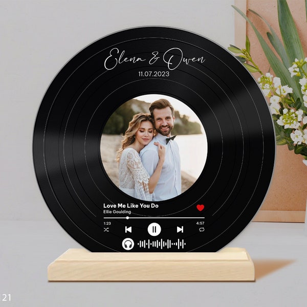 Personalized Photo Song Vinyl Record, Custom Couple Photo Acrylic Plaque, Valentine Gifts For Him, Photo Acrylic Record, Music Plaque Gifts