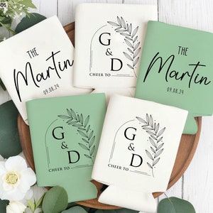 Custom Wedding Can Coolers, Personalized Monogrammed Can Holder, Wedding Party Favors, Wedding Decor, Wedding Drink Holder, Drink Can Sleeve