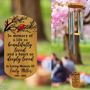 Memorial Wind Chimes, Custom Cardinal Memorial Wind Chimes, In Memory Of, Sympathy Gifts, Remembrance Gift, Memorial Gift, Bereavement Gift