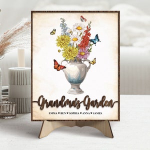 Custom Mothers Day Gifts, Birth Month Flowers Signs, First Mom Now Grandma, Grandma's Garden Wooden Sign, Gift For Mom, Gift For Grandma