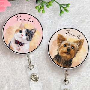 Personalized Pet Badge Reel, Dog Portrait Photo Badge Reel, Cat Badge Reel, Nurse Badge Reel, Retractable Badge Holder, Custom Dog Face