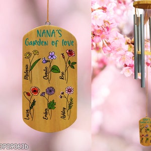 Personalized Wind Chime Gifts, Custom Wind Chimes, Grandma's Garden Of Love Wind Chime, Mother's Day Gift, Gift For Grandma, Grandparent Day
