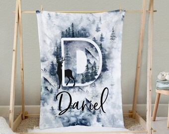 Forest Baby Shower Blanket, Baby Boy Blanket, Animal Blanket, Personalized Baby Blanket, Custom Name Baby Shower Gift, Baby Shower Gift