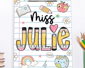 Personalized Teacher Back To School Gift, Custom Pencil Teacher Clipboard, Teacher Paper Clipboard, Acrylic Clipboard With Teacher Name