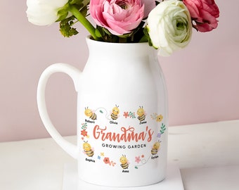 Grandmas Garden Flower Vase, Vase For Flower, Custom Kids Names Flower Vase, Gifts For Grandma, Mothers Day Gifts, Personalized Vases