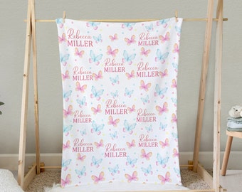 Butterfly Baby Shower Blanket, Baby Milestone Blanket, Monogram Blanket, Personalized Baby Blanket, Custom Name Baby Shower Gift, Baby Girl