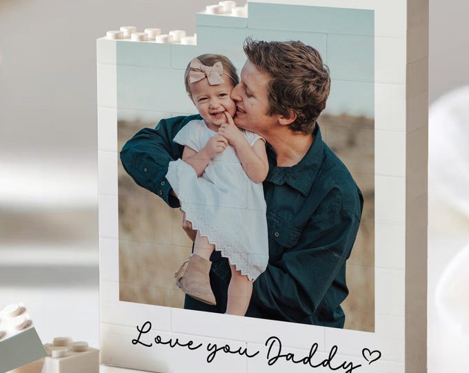 Custom Daddy and Me Brick Photo Block, Fathers Day Gift, Gift for Dad, Personalized Photo Building Block, Dad Puzzle Gift, Gift For Husband