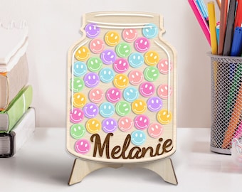 Smiley Face Reward Jar, Custom Gift For Teacher, Smiley Classroom Decor, Back To School Gift, Kids Behaviour Jar, Custom Name Jar For Kids