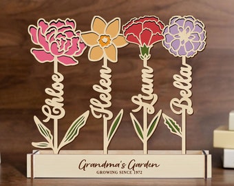 Wood Birth Flower Garden, Gifts for Mom, Gift For Grandma, Personalized Birth Month Flower, Birth Flower Gift, Mothers Day Gifts For Grandma