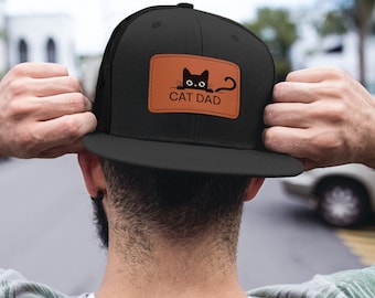 Father Day Gift, Cat Dad Hat, Cat Dad Hat With Leather Patch, Gift for Cat Dad, Dad Birthday Gift, Cat Owner Gifts, Gift For Pet Lover
