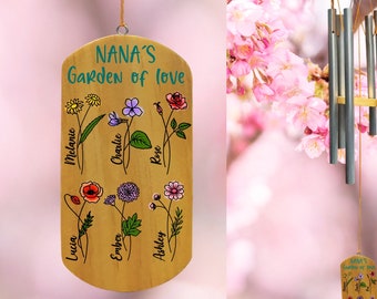 Personalized Wind Chime Gifts, Custom Wind Chimes, Grandma's Garden Of Love Wind Chime, Mother's Day Gift, Gift For Grandma, Grandparent Day