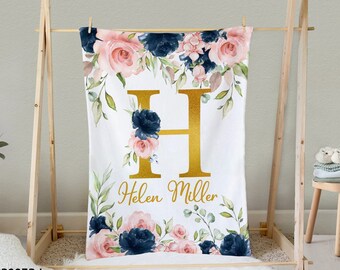 Personalized Baby Name Blanket, Watercolor Floral Baby Blanket, Name Milestone Blanket, Personalized Baby Blanket, Newborn Baby Girl Gifts