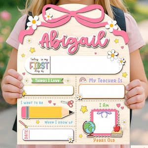 Personalized First Day of School Sign, Back to School Sign, Kindergarten 1st Day of School Sign, First Day School Photo Prop Board