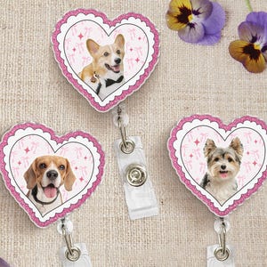 Custom Pet Badge Reel, Personalized Dog Portrait Badge Reel, Cat Face Badge ID Holder, Nurse Badge Reel with Pet Photo, Pet Lover Gifts