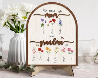 Personalized Birth Month Flower Sign, First Mom Now Grandma Sign, Mothers Day Gifts For Mom, Birth Flower Gift, Gifts For Grandma, Moms Gift