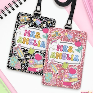 Personalized Teacher ID Badge Holder, Custom Teacher ID Holder With Name, Teacher School Supply, Lanyard Accessories, Back To School Gift