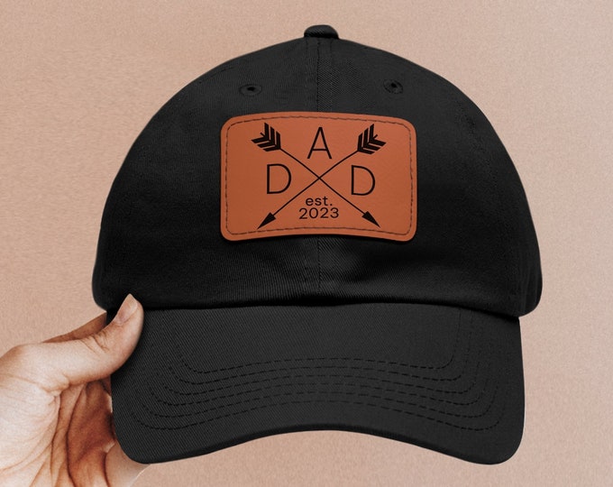 Custom DAD Leather Patch Hat, Fathers Day Gift, Birthday Gift For Dad, Dad Est Hat, Dad Pregnancy Announcement Gifts, Gift For Husband