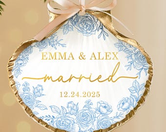 Custom Married Christmas Ornament: Beach Shell Wedding Keepsake