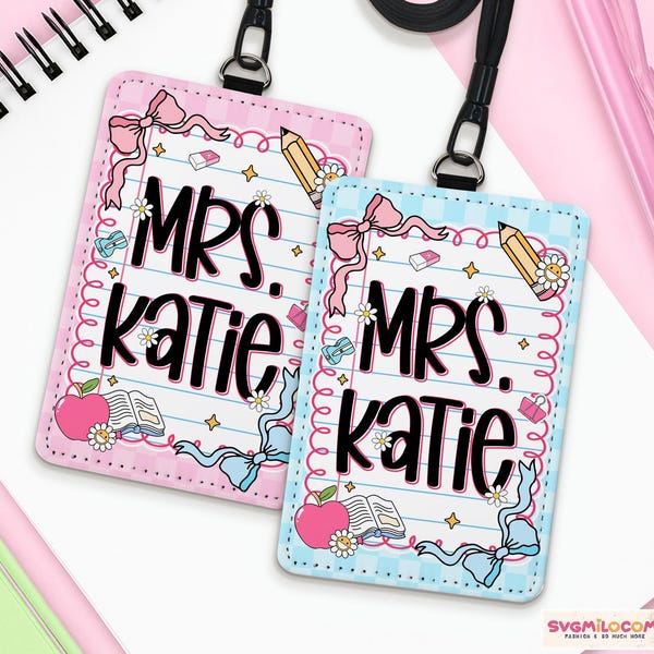 Personalized Teacher ID Badge Holder, Custom Teacher Leather ID Holder, Teacher Back To School Gift, Composition Book Card Holder With Name