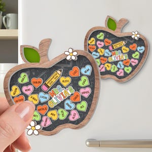 Personalized Teacher Apple Magnet, Back To School Gift, Custom Teacher Gifts, Teacher Shaker Magnet With Kids Name, Classroom Decor